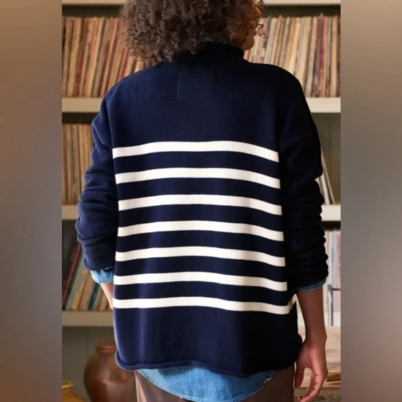 Frank & Eileen Monterey Rolled Funnel Neck Striped Italian Cotton Sweater XS - Picture 2 of 8